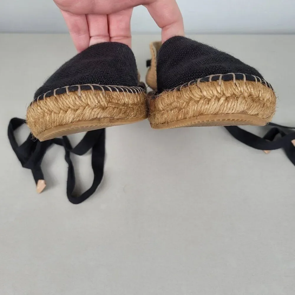 VISCATA Size 6.5 Candell Espadrille Sandals Flats Jute Black